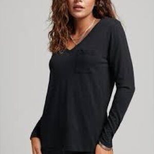 Venus Black Viscose Blend Long Sleeve V Neck Tee Size M